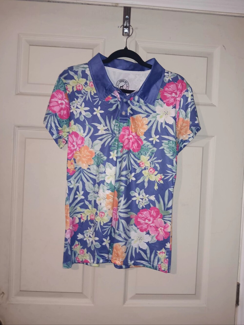 Proud 90 Womens Tropical Floral Print Golf Polo Sz L Bright Cheery